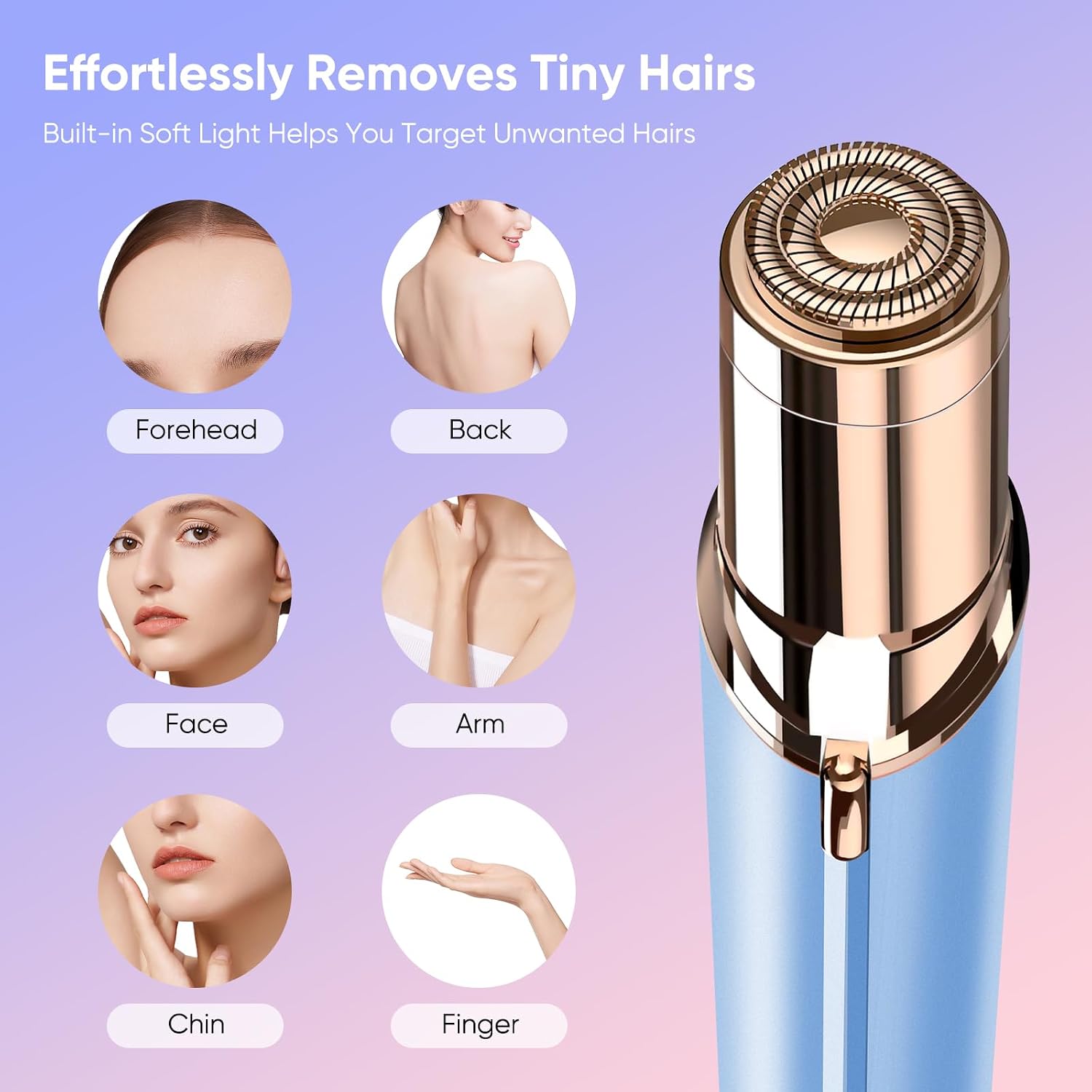 Facial Hair Remover for Women- as Seen on TV Painless Face Shaver -Mini Hair Remover, Electric Razor Shaver Portable Bikini Epilator for Lips, Chin, Armpit, Peach Fuzz, Fingers, Neck, Cheek(Blue) - Image 2