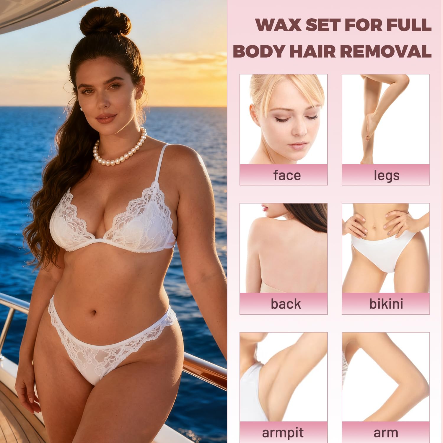 Painless Hard Wax Beans for Hair Removal, 10.5oz Upgraded Formula for Face, Eyebrow, Brazilian Bikini with 10 Applicators (3 Rose) - Image 7