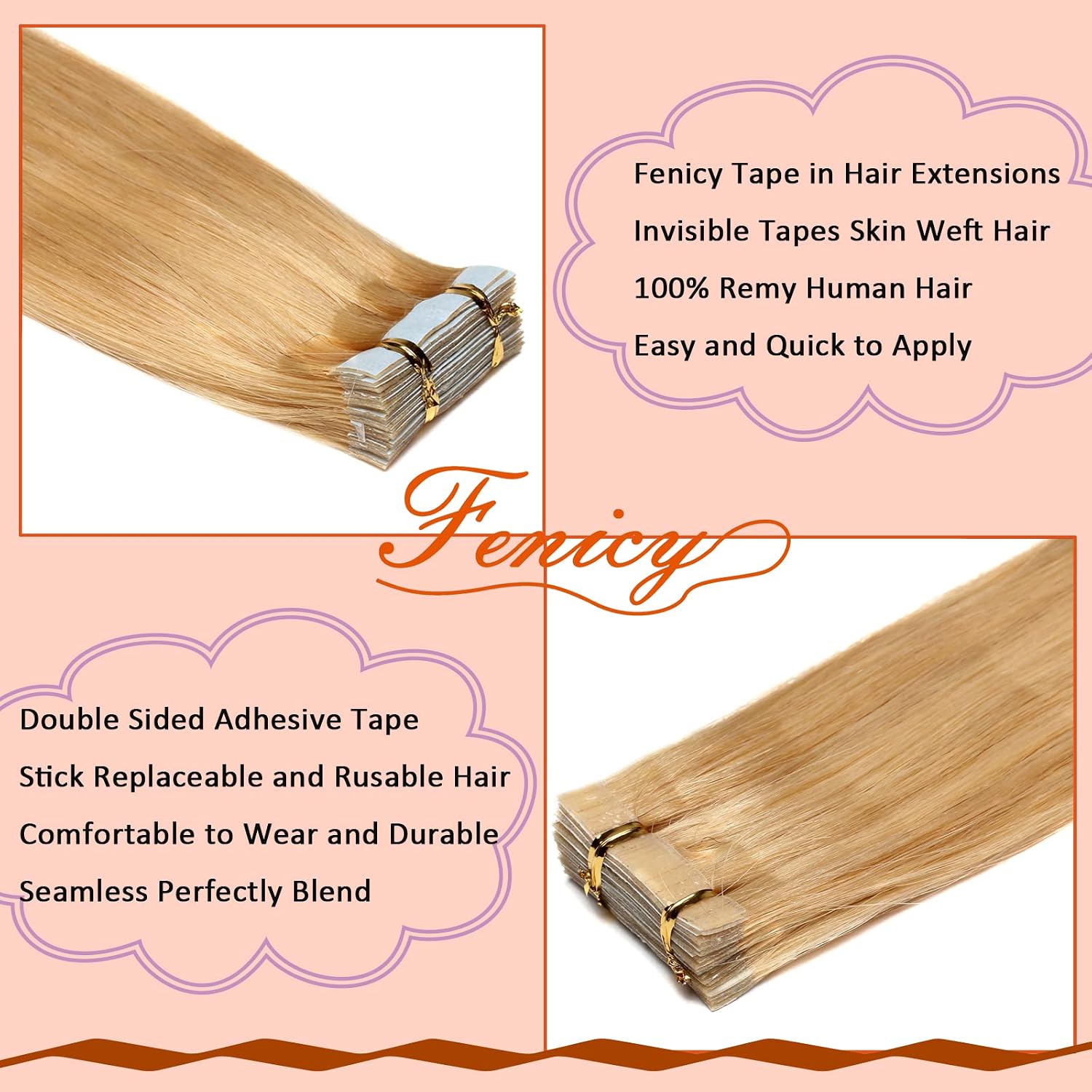 Tape-in Human Hair Extensions Skin Weft Golden Blonde 18 inch20pcs - Image 2