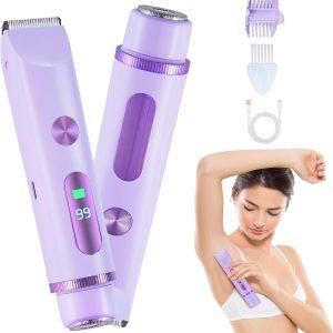 2026 Bikini Trimmer for Women, Cordless& Painless& Waterproof Dual Head Shaver for Women Private Area& Face& Body, 2-in-1 Electric Razors, Bikini Shaver, Hair Trimmer with LCD