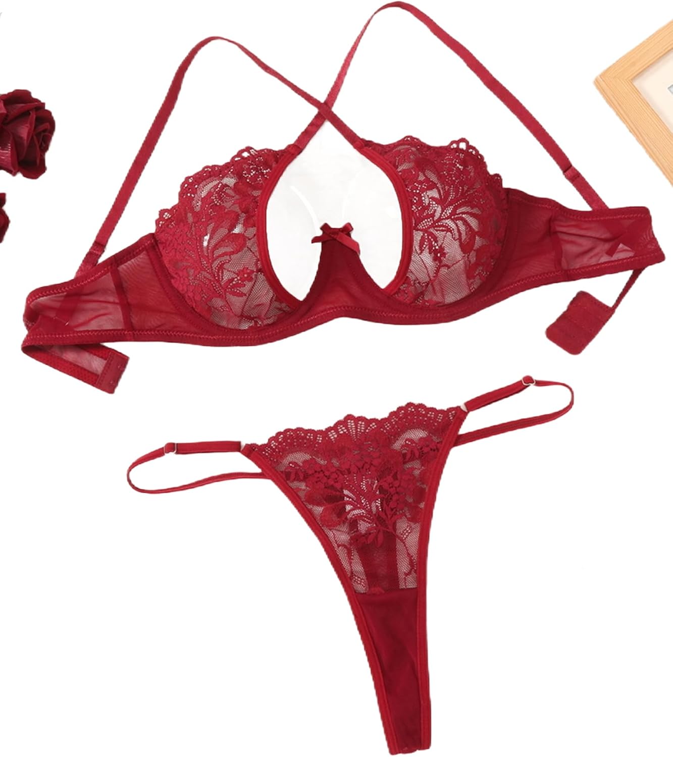 Avidlove Lace Floral Lingerie Sets for Women Sexy Underwire Bra and Panty Set Push Up 2 Piece Outfits