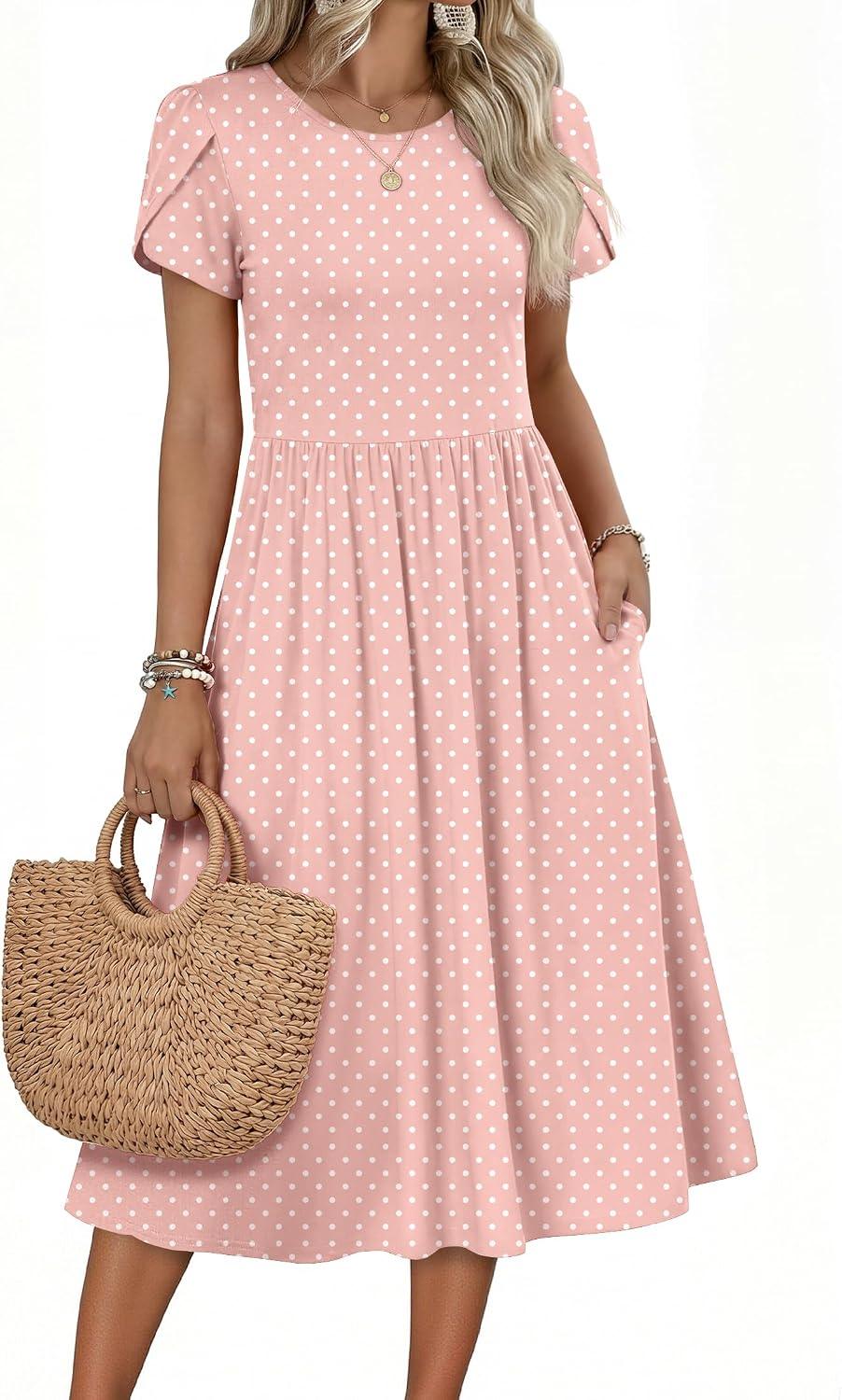 Zeagoo Womens Summer Dresses Casual Aline Midi Dress Short Sleeve Floral Tshirt Dress Flowy Beach Sundresses with Pockets - Image 2