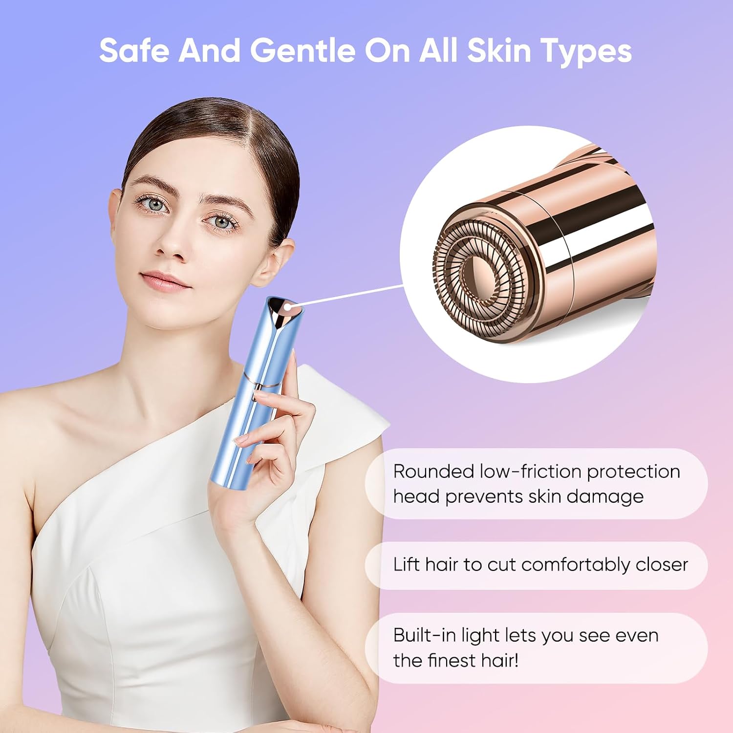 Facial Hair Remover for Women- as Seen on TV Painless Face Shaver -Mini Hair Remover, Electric Razor Shaver Portable Bikini Epilator for Lips, Chin, Armpit, Peach Fuzz, Fingers, Neck, Cheek(Blue) - Image 5