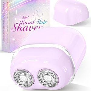 Facial Hair Removal for Women Face: Painless Face Shaver with 2 Dual Blades - Rechargeable Portable Hair Remover Device for Peach Fuzz Upper Lip Chin - Ideal for Travel/Makeup Prep