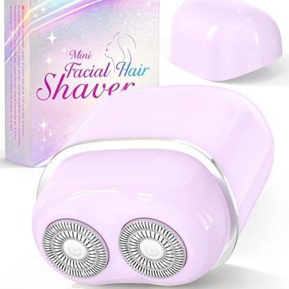 Facial Hair Removal for Women Face: Painless Face Shaver with 2 Dual Blades – Rechargeable Portable Hair Remover Device for Peach Fuzz Upper Lip Chin – Ideal for Travel/Makeup Prep