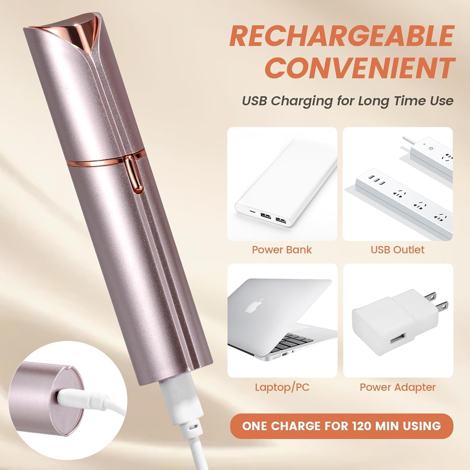 Facial Hair Removal for Women, Portable Painless Hair Remover Device, Rechargeable, with 2 Replacement Heads, for Face, Upper Lip and Chin - Image 3