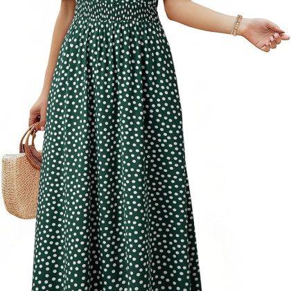 Dokotoo Summer Dresses for Women 2026 Vintage Elegant Midi Maxi Dresses Casual Short Sleeve A Line Flowy Dress