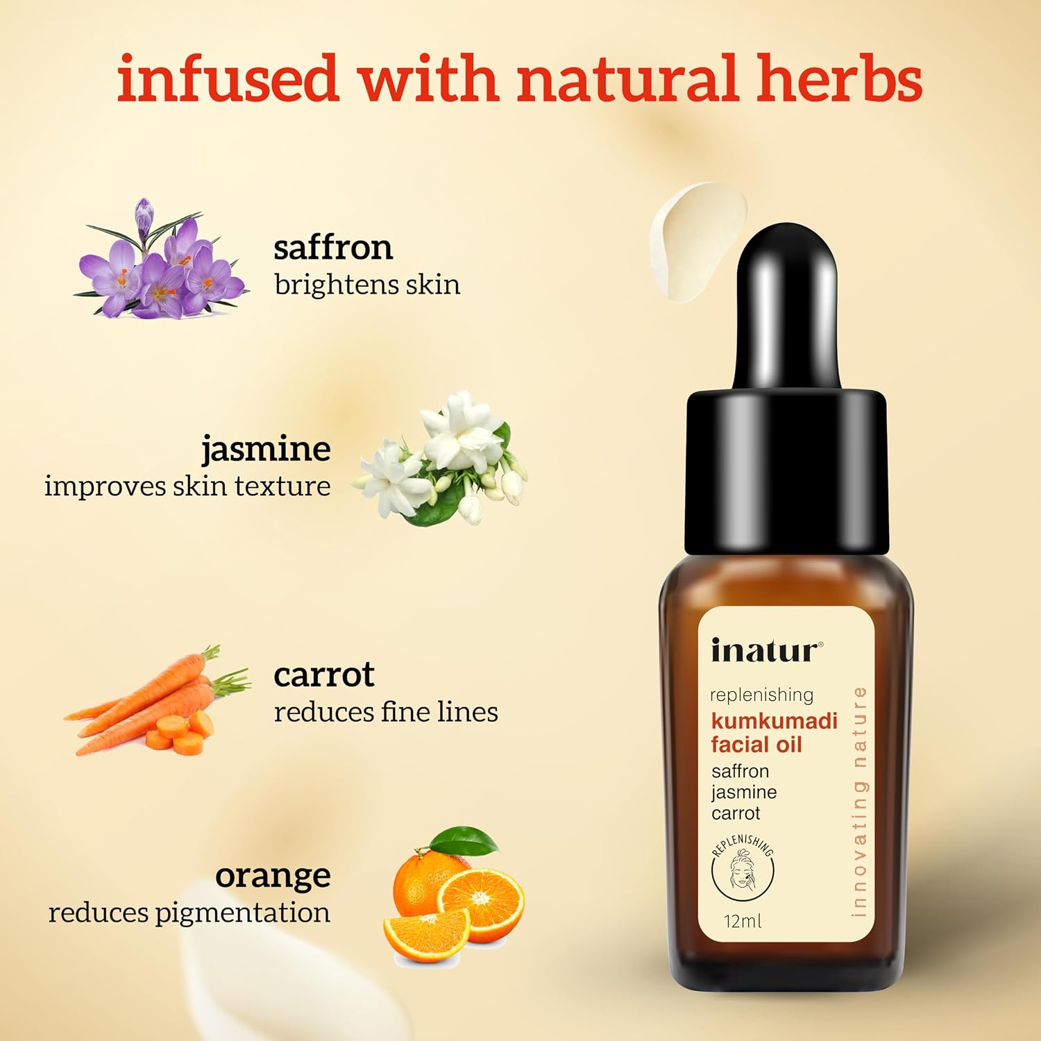 INATUR Kumkumadi Facial Oil, Ayurvedic Formulation, Organic, Anti-Ageing,12 ml - Image 4