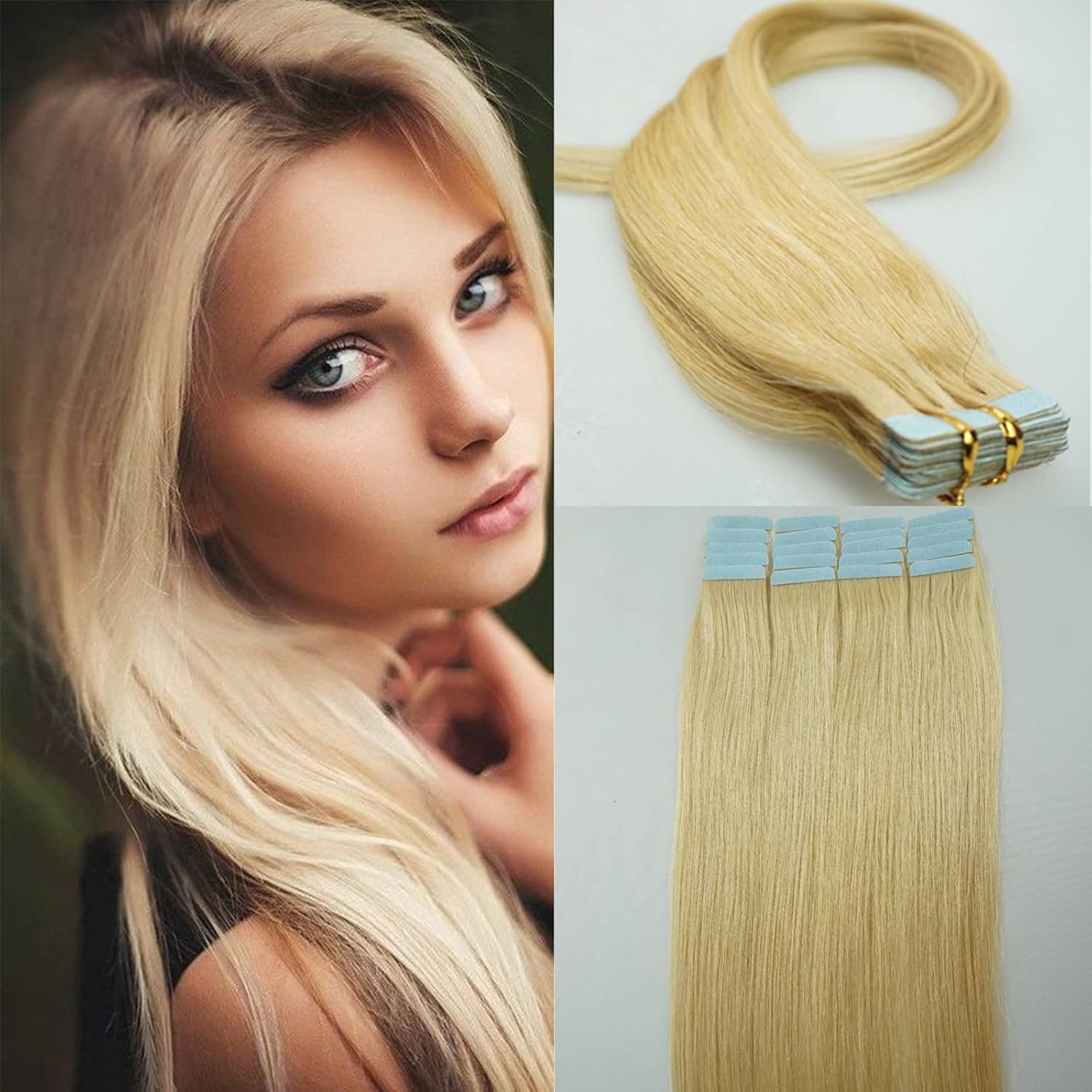 Tape-in Human Hair Extensions Skin Weft Golden Blonde 18 inch20pcs