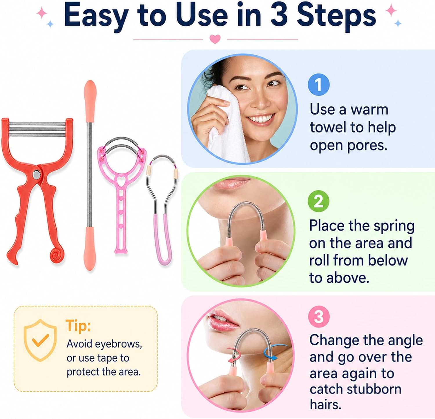 Ideal Swan 4 Pack Spring Facial Hair Removers for Women, Upper Lip and Chin - Image 3
