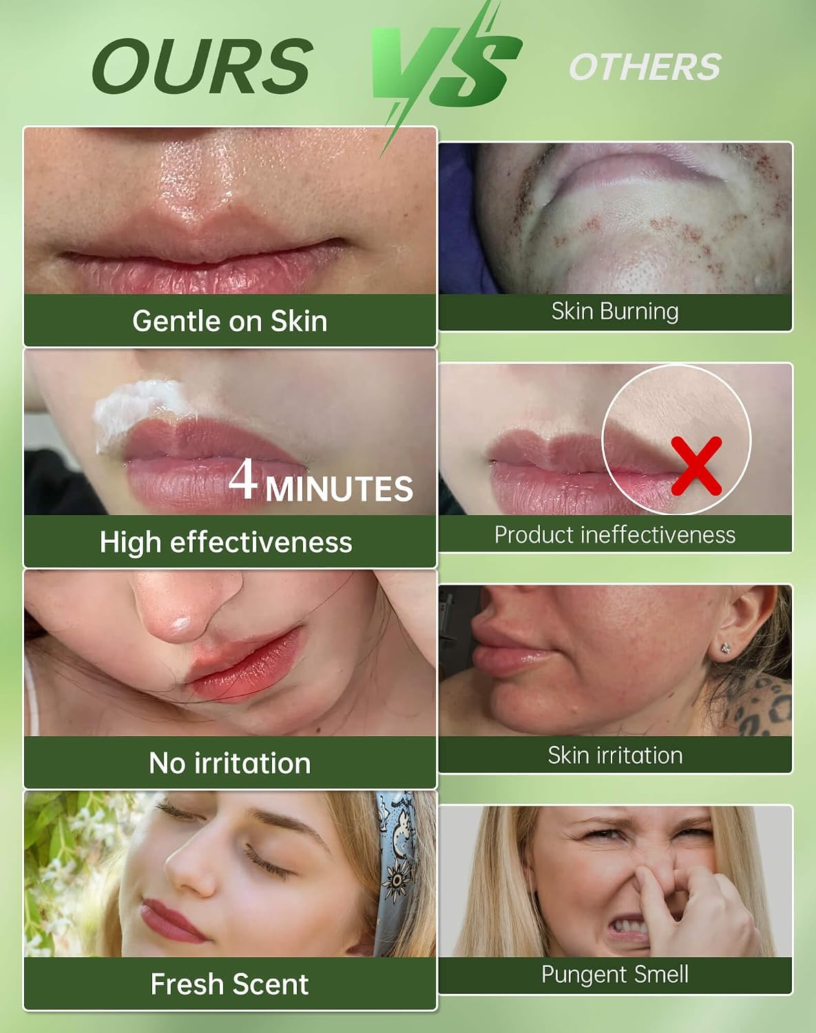 Painless Facial Hair Removal Cream for Women - Sensitive Skin 2-in-1 Kit with Soothing Cream | Upper Lip & Chin Hair Remover | At-Home Depilatory (4 Min, 7 Days Smooth),2.03 Fl Oz - Image 4
