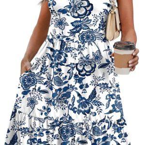 WIHOLL Summer Dresses for Women 2026 Cap Sleeve Casual Sundresses Floral Tiered Swing Fashion Beach Vacation Dress
