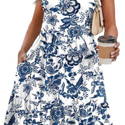 WIHOLL Summer Dresses for Women 2026 Cap Sleeve Casual Sundresses Floral Tiered Swing Fashion Beach Vacation Dress