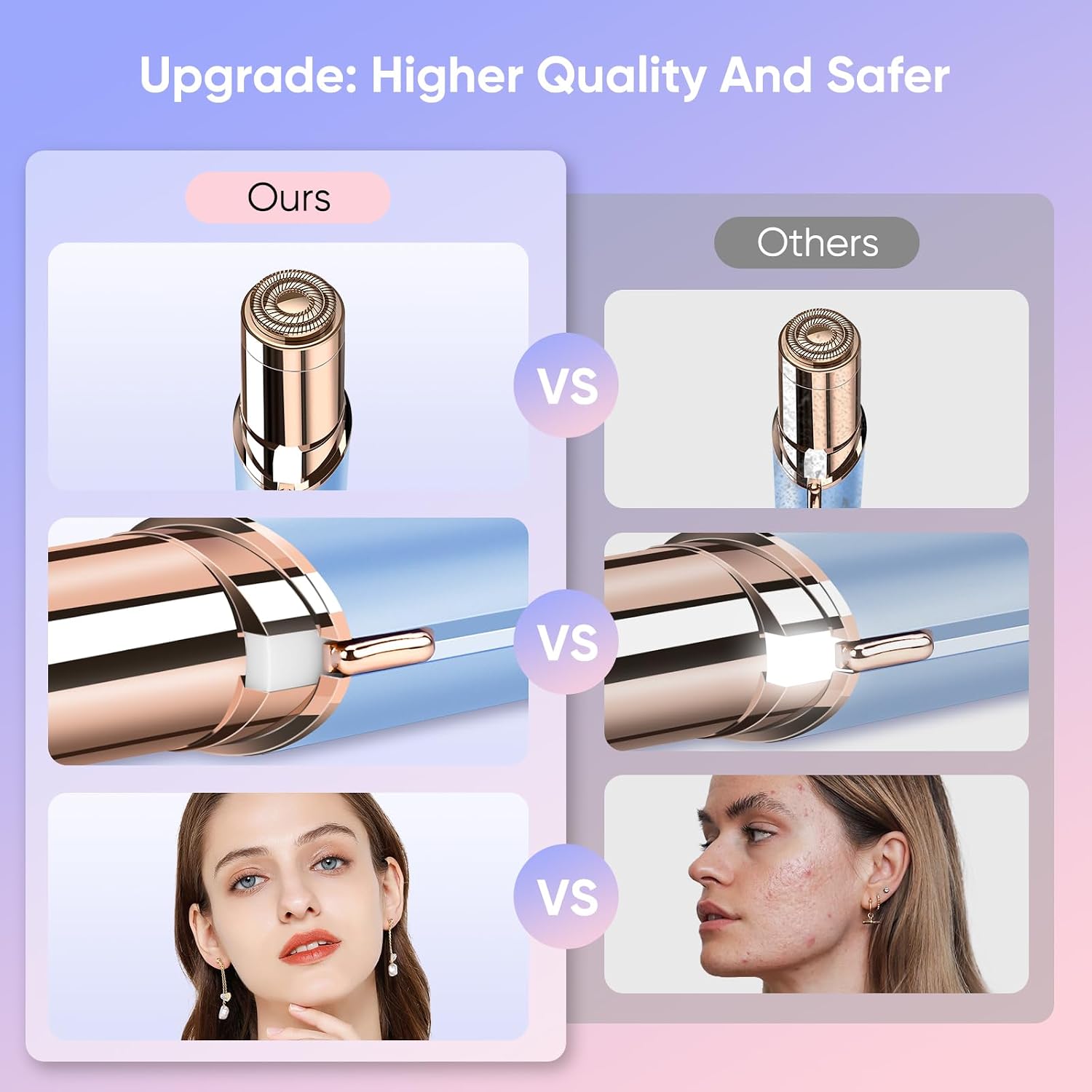 Facial Hair Remover for Women- as Seen on TV Painless Face Shaver -Mini Hair Remover, Electric Razor Shaver Portable Bikini Epilator for Lips, Chin, Armpit, Peach Fuzz, Fingers, Neck, Cheek(Blue) - Image 8