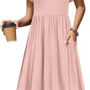 Zeagoo Womens Summer Dresses Casual Aline Midi Dress Short Sleeve Floral Tshirt Dress Flowy Beach Sundresses with Pockets