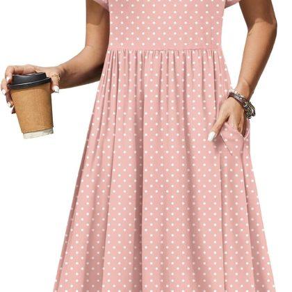 Zeagoo Womens Summer Dresses Casual Aline Midi Dress Short Sleeve Floral Tshirt Dress Flowy Beach Sundresses with Pockets
