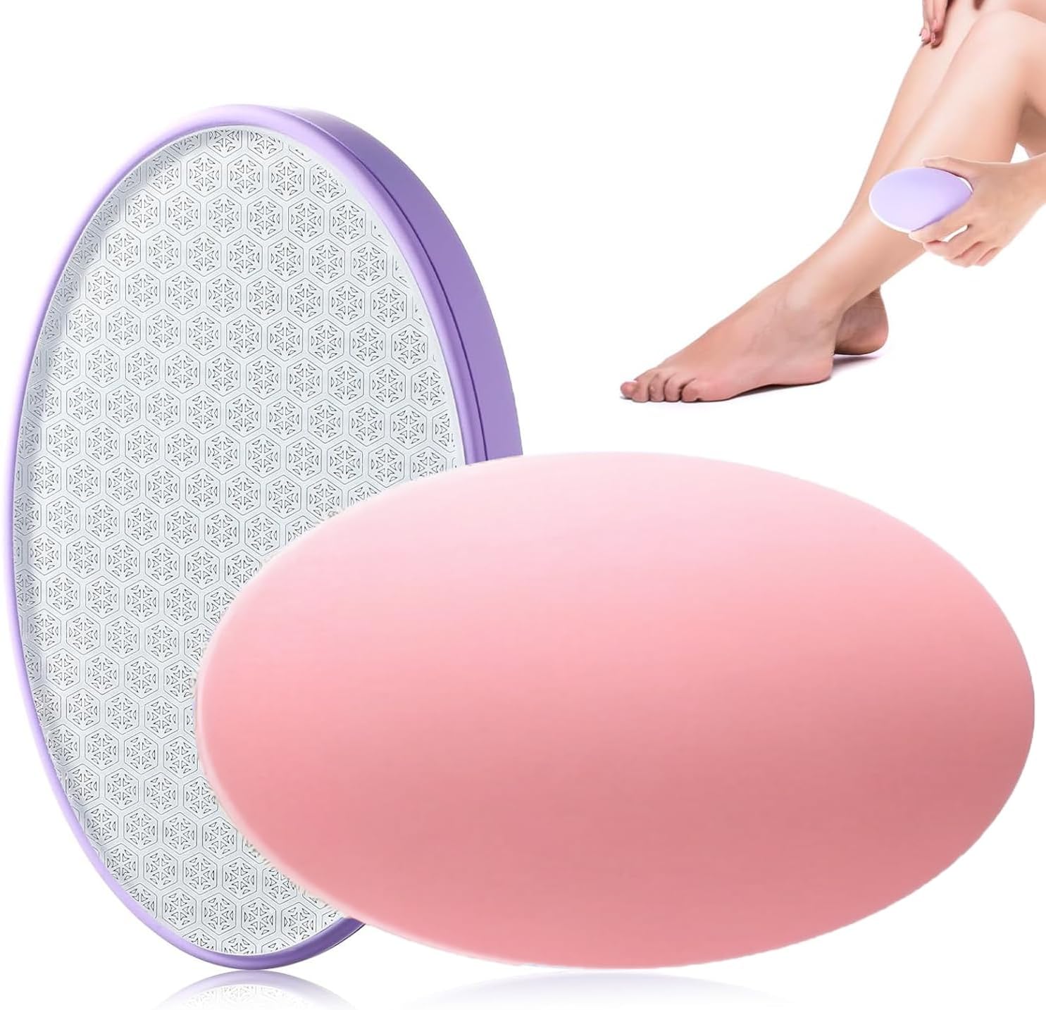 2PCS Premium Crystal Hair Eraser, Reusable Crystal Hair Remover Painless Exfoliation Epilators Hair Removal for Women, Nano Glass Natural Gentle and Efficient Shaver Trimmer on Leg Arm(Pink Purple)