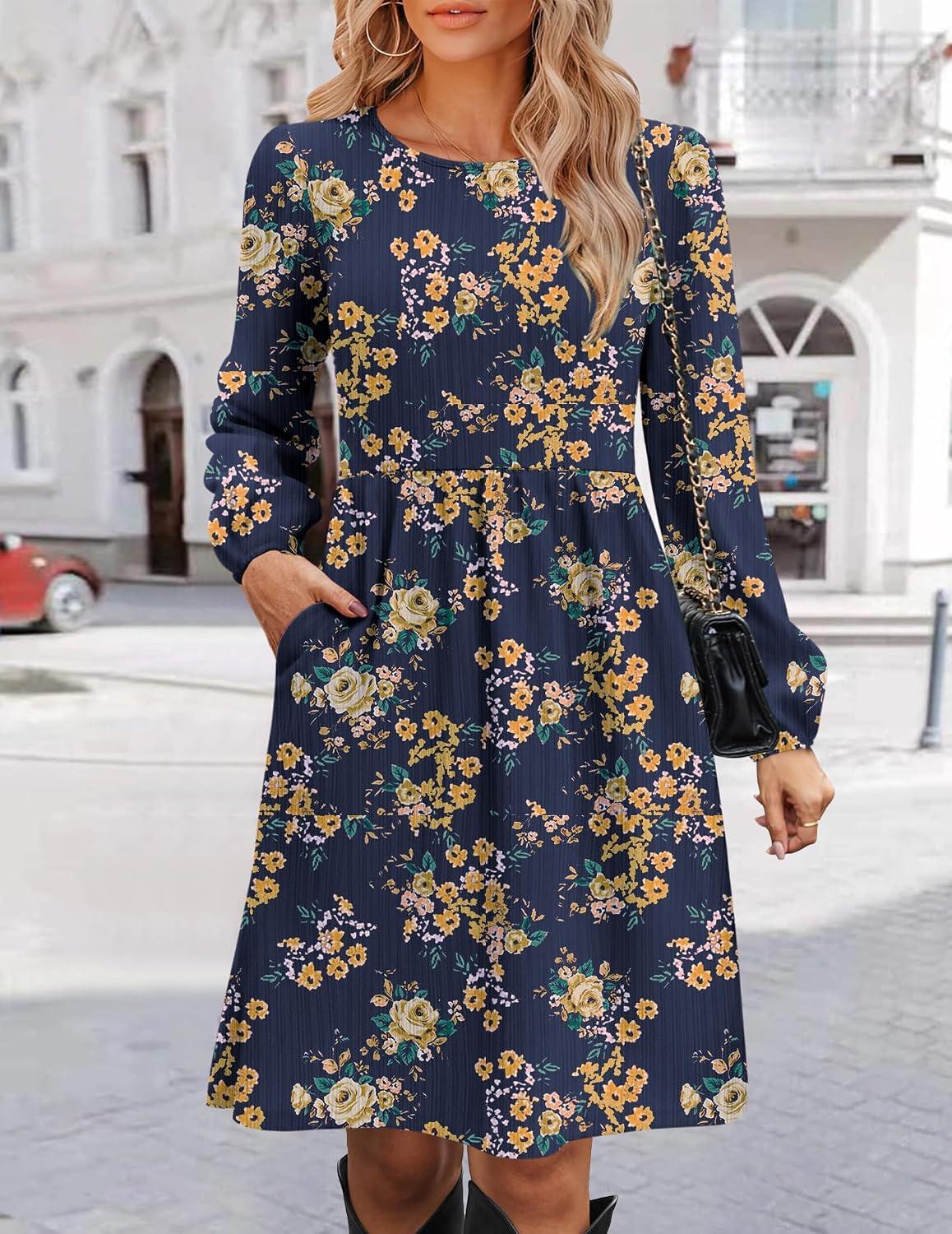 Zeagoo Women's Fall Sweater Dresses with Pockets Crew Neck Long Sleeve A-Line Dresses for Women 2025 Casual Winter Dresses - Image 2