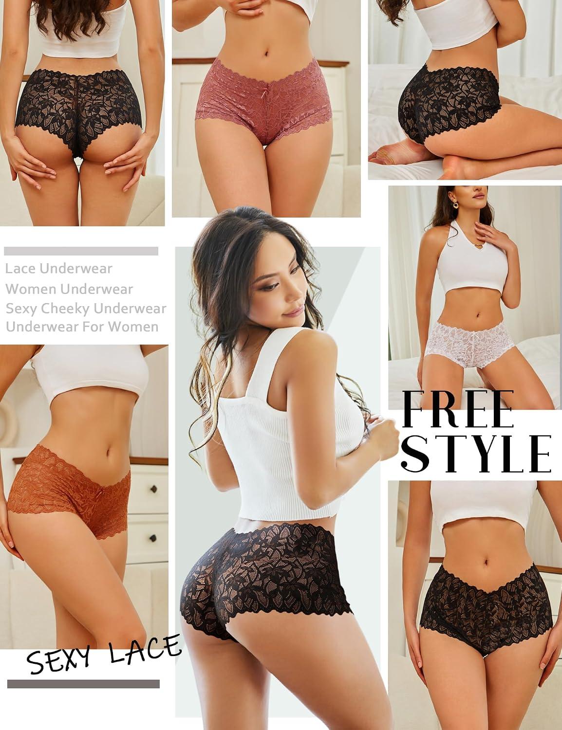 READY TO LOVE Sexy Women's Underwear Lace Shorts V Waist Breathable Cheeky Panties Boyshorts Underwear Women 5 Pack - Image 9