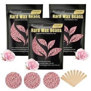 Painless Hard Wax Beans for Hair Removal, 10.5oz Upgraded Formula for Face, Eyebrow, Brazilian Bikini with 10 Applicators (3 Rose)