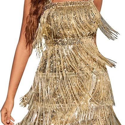 Formal Dresses for Juniors Sleeveless Spaghetti Strap Vneck Sequin Bling Fringe Dresses Homecoming Dresses Women