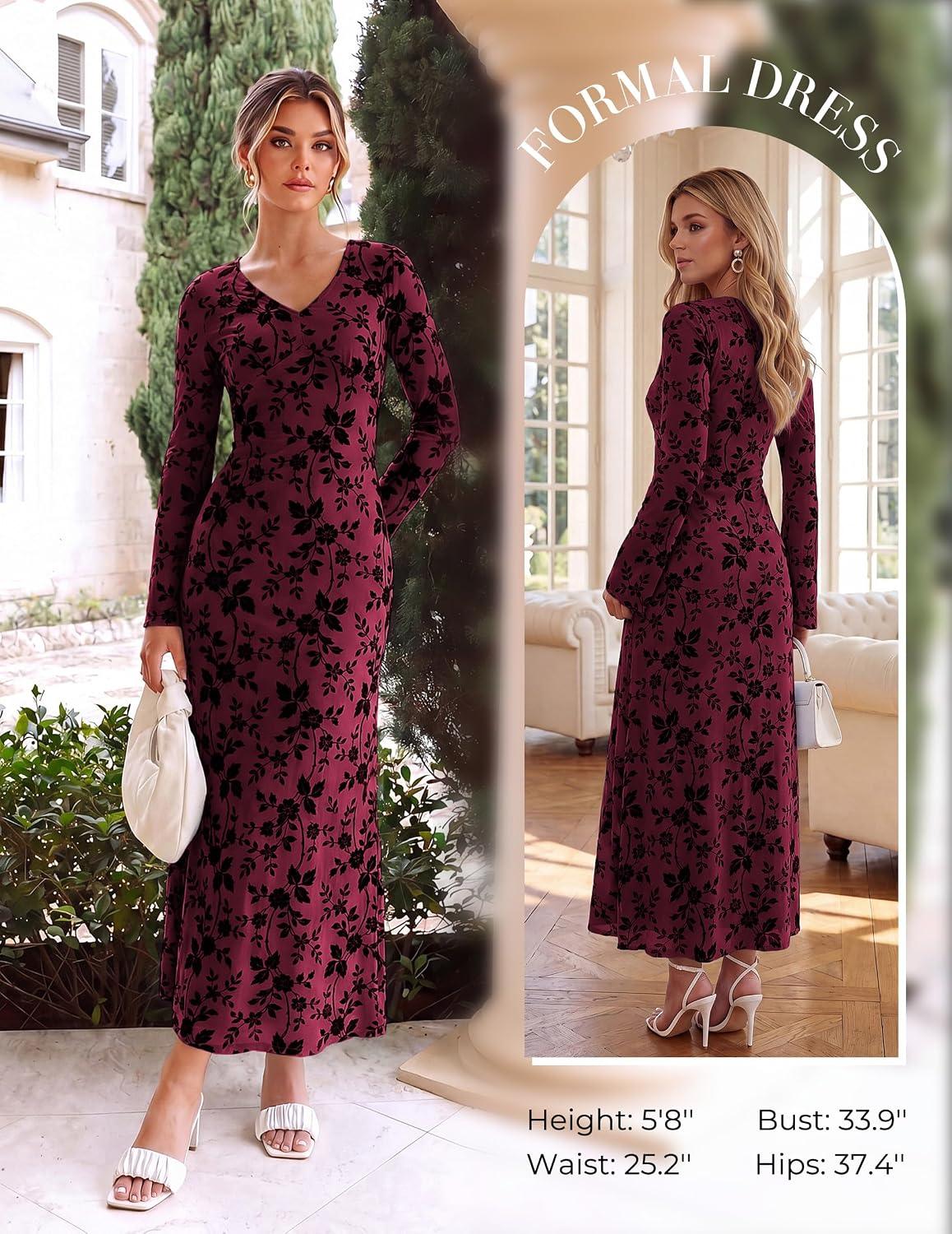 GRACE KARIN Women's Floral Long Sleeve Maxi Dresses Wedding Guest Dress - Image 5