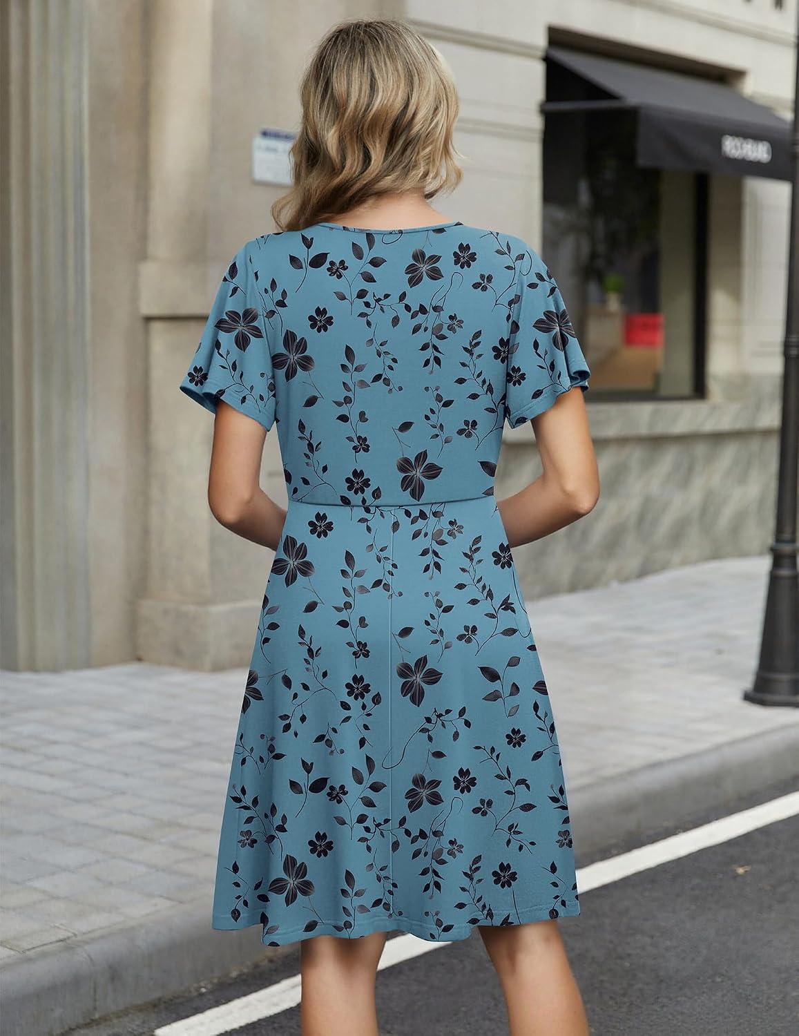 Zeagoo Womens Summer Dresses Wrap V Neck Dress Floral A-Line Ruffle Sleeve Casual Sundress with Pockets 2026 - Image 6