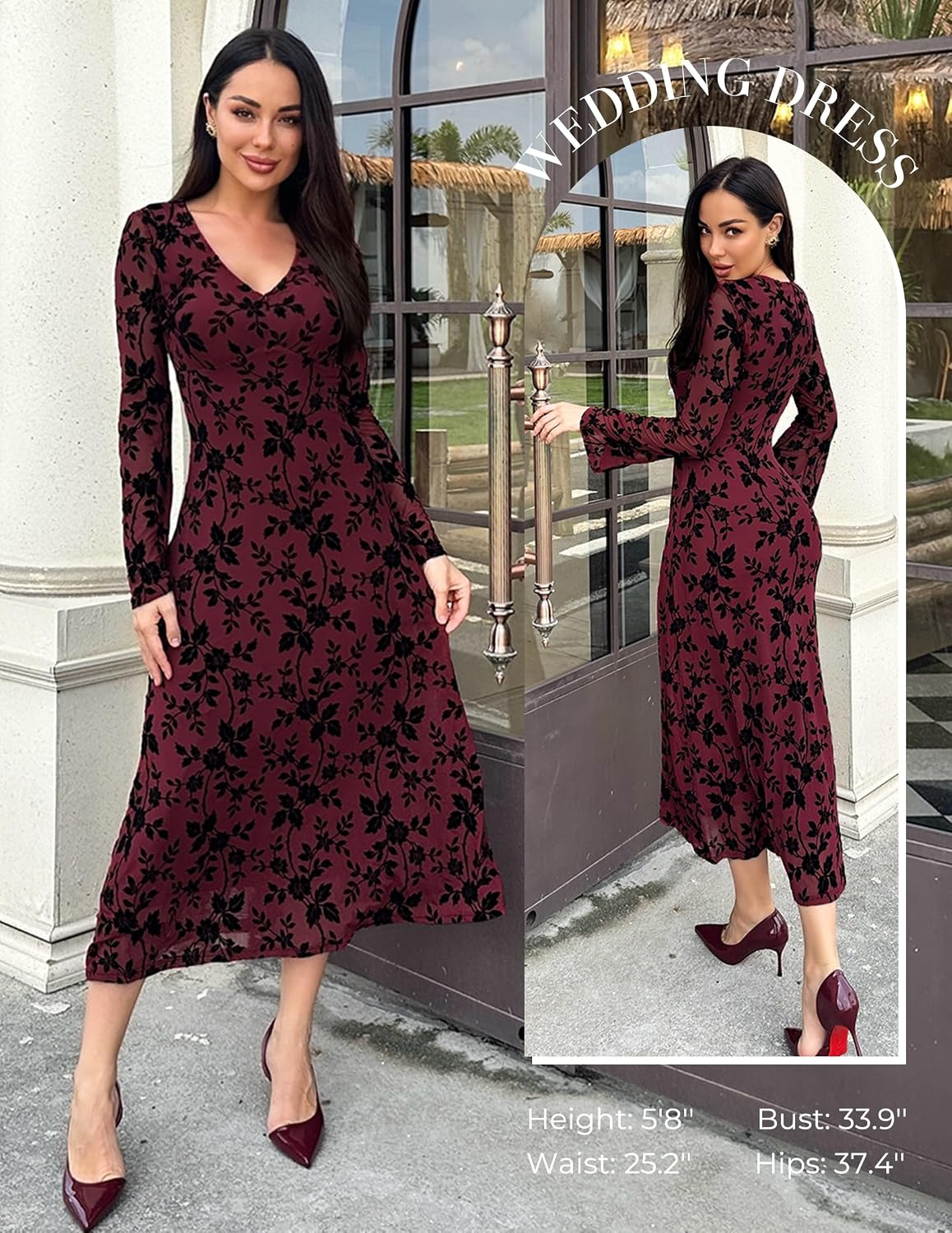 GRACE KARIN Women's Floral Long Sleeve Maxi Dresses Wedding Guest Dress - Image 2
