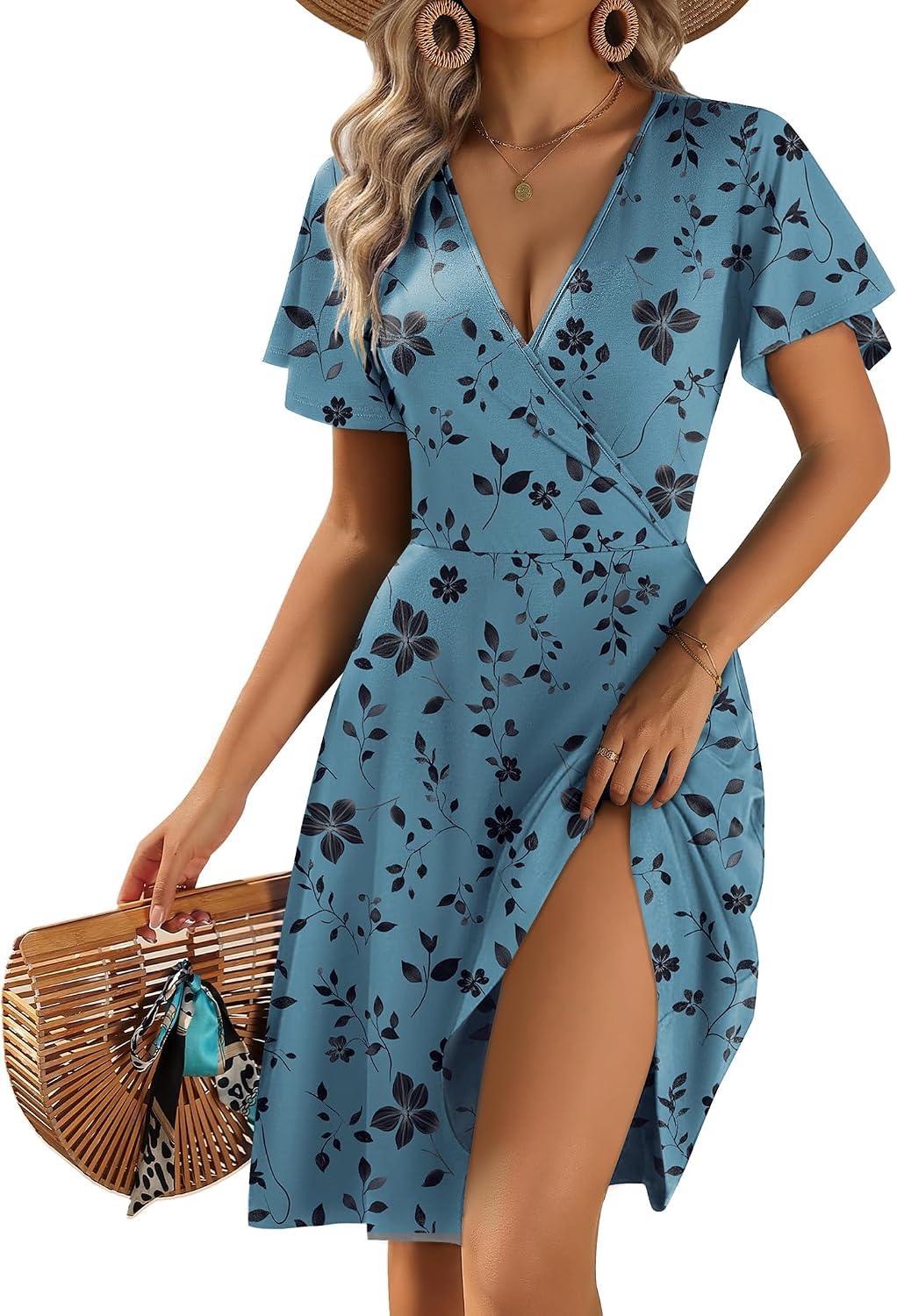 Zeagoo Womens Summer Dresses Wrap V Neck Dress Floral A-Line Ruffle Sleeve Casual Sundress with Pockets 2026