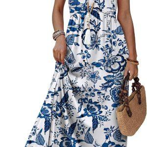 WIHOLL Summer Dresses Babydoll Maxi Dress Empire Waist Beach Vacation Sundresses 2026 with Pockets