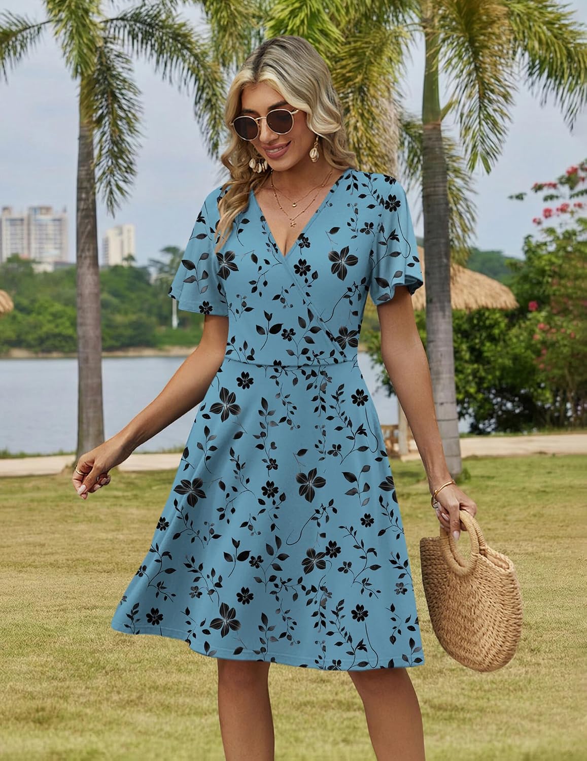 Zeagoo Womens Summer Dresses Wrap V Neck Dress Floral A-Line Ruffle Sleeve Casual Sundress with Pockets 2026 - Image 4