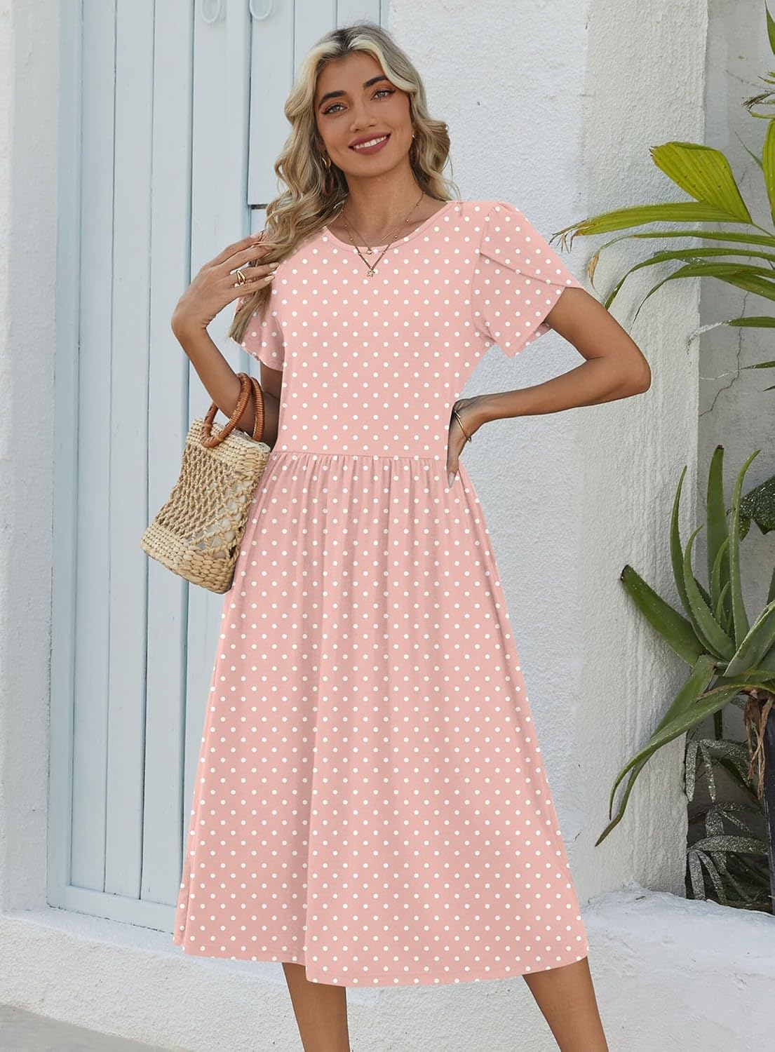 Zeagoo Womens Summer Dresses Casual Aline Midi Dress Short Sleeve Floral Tshirt Dress Flowy Beach Sundresses with Pockets - Image 4