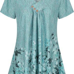 Ninedaily Women's Tunic Summer Short Sleeve Top Loose V Neck Dressy Shirt Blouse